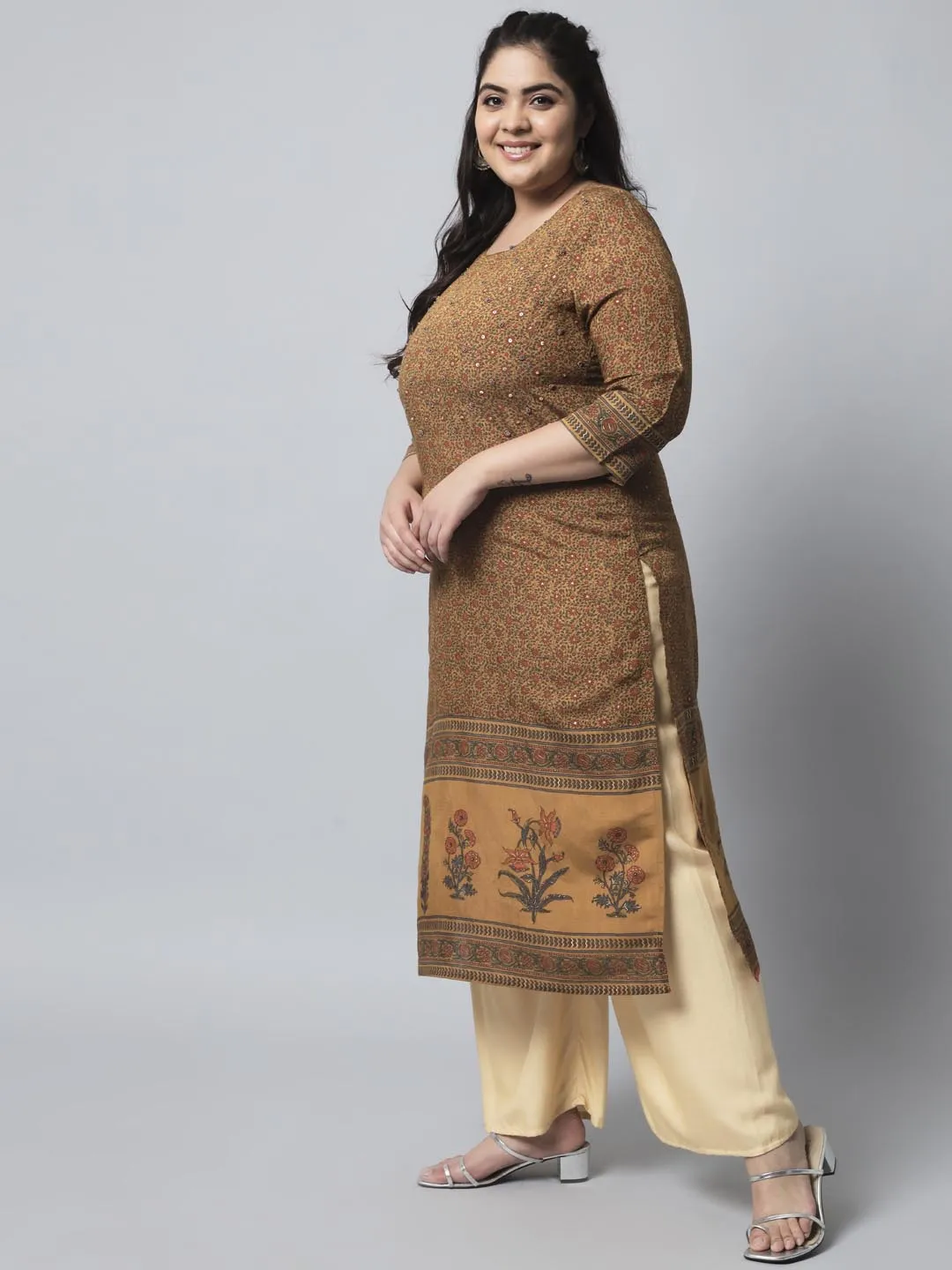 Women's Brown Silk Blend Straight Kurta
