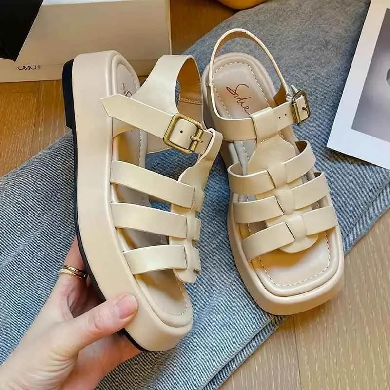 Women's Casual Shoes - Genuine Leather Platform Sandals - SKW5960