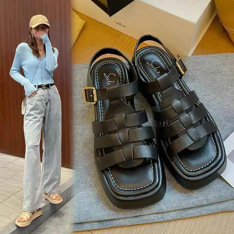 Women's Casual Shoes - Genuine Leather Platform Sandals - SKW5960