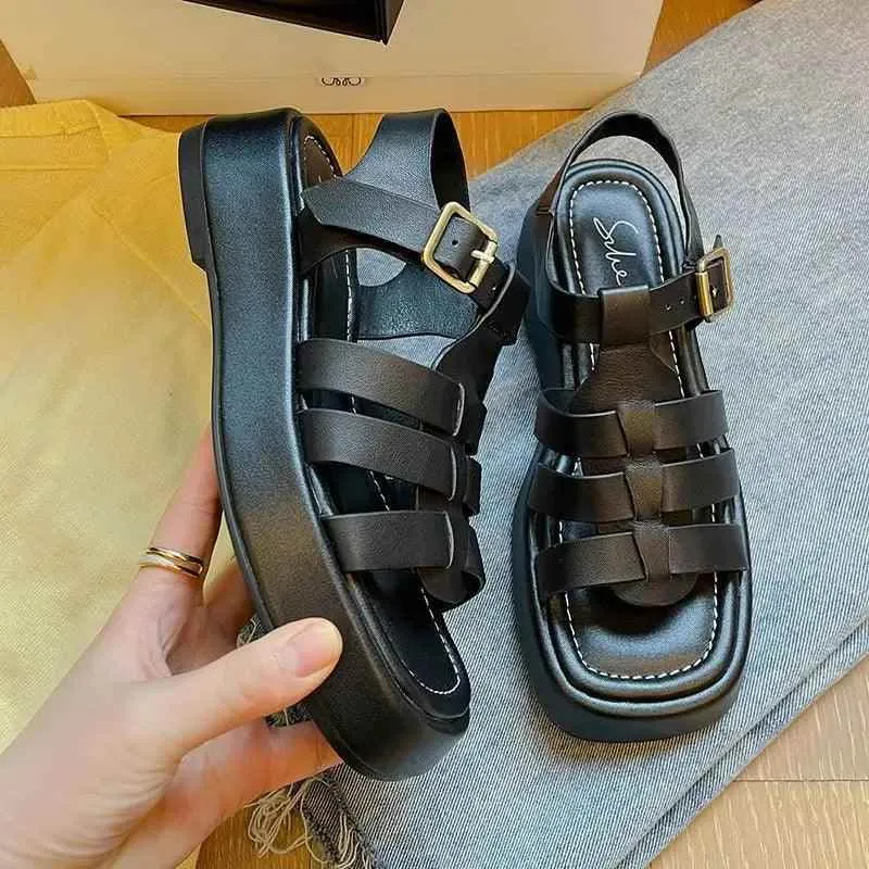 Women's Casual Shoes - Genuine Leather Platform Sandals - SKW5960