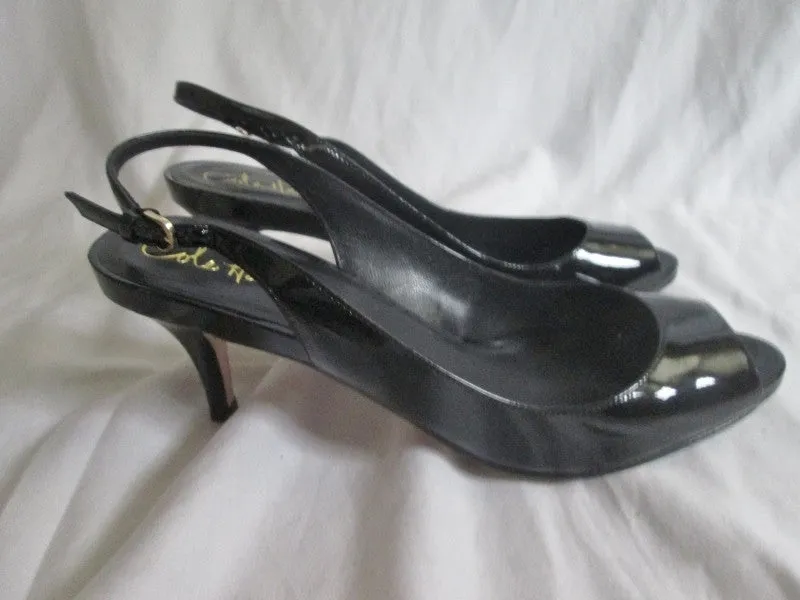 Womens COLE HAAN Leather Pump High Heel Shoe 7.5 BLACK NIKE AIR Strappy