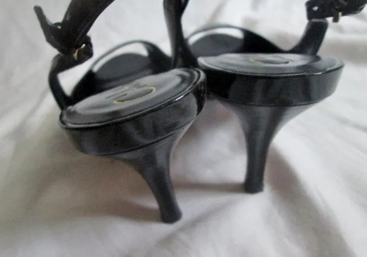 Womens COLE HAAN Leather Pump High Heel Shoe 7.5 BLACK NIKE AIR Strappy