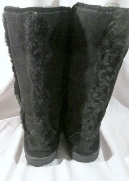 Womens LOYE Suede Shearling Sherpa Mukluk Leather Winter BOOTS 8 BLACK