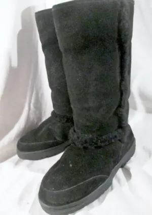 Womens LOYE Suede Shearling Sherpa Mukluk Leather Winter BOOTS 8 BLACK