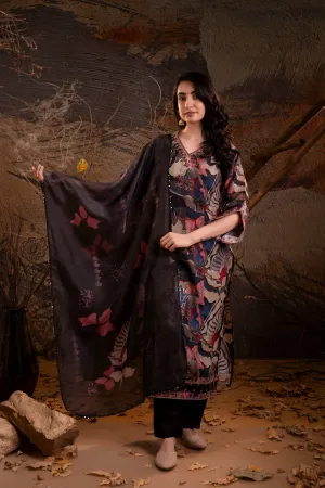 Women's Multicolor Muslin Kurta Pant and Dupatta Set