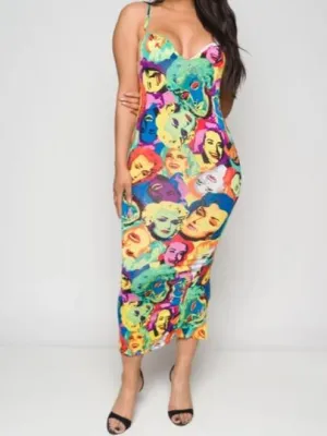 Women's Multicolored Spaghetti Strap Criss Cross Open Back Midi Dress