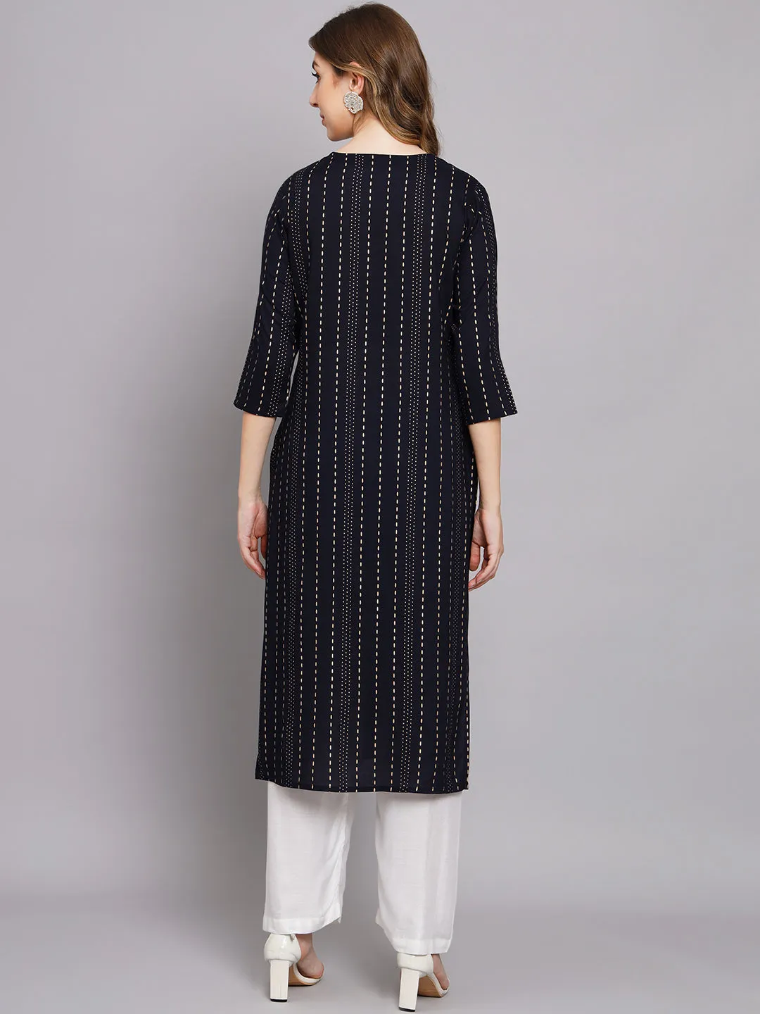 Women's Navy Blue Rayon Straight Kurta