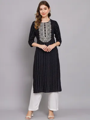 Women's Navy Blue Rayon Straight Kurta