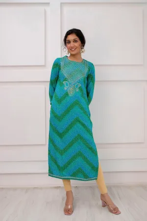 Womens Rayon Turquoise Straight Kurta