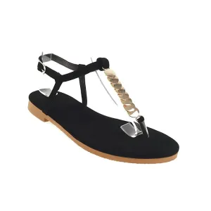 Women's Round Toe Metal Sequins Ankle Strap Flat Sandals