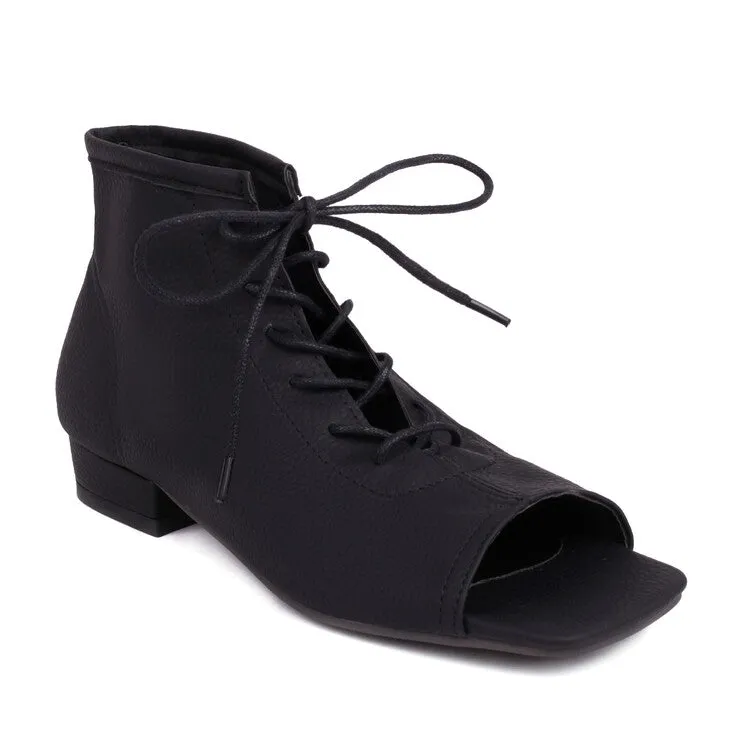 Women's Square Open Toe Lace-Up Flat Sandals