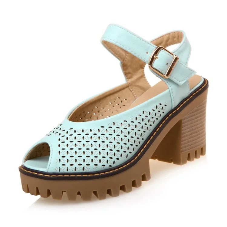 Women's's Peep Toe Hollow Out Chunky Heel Platform Sandals