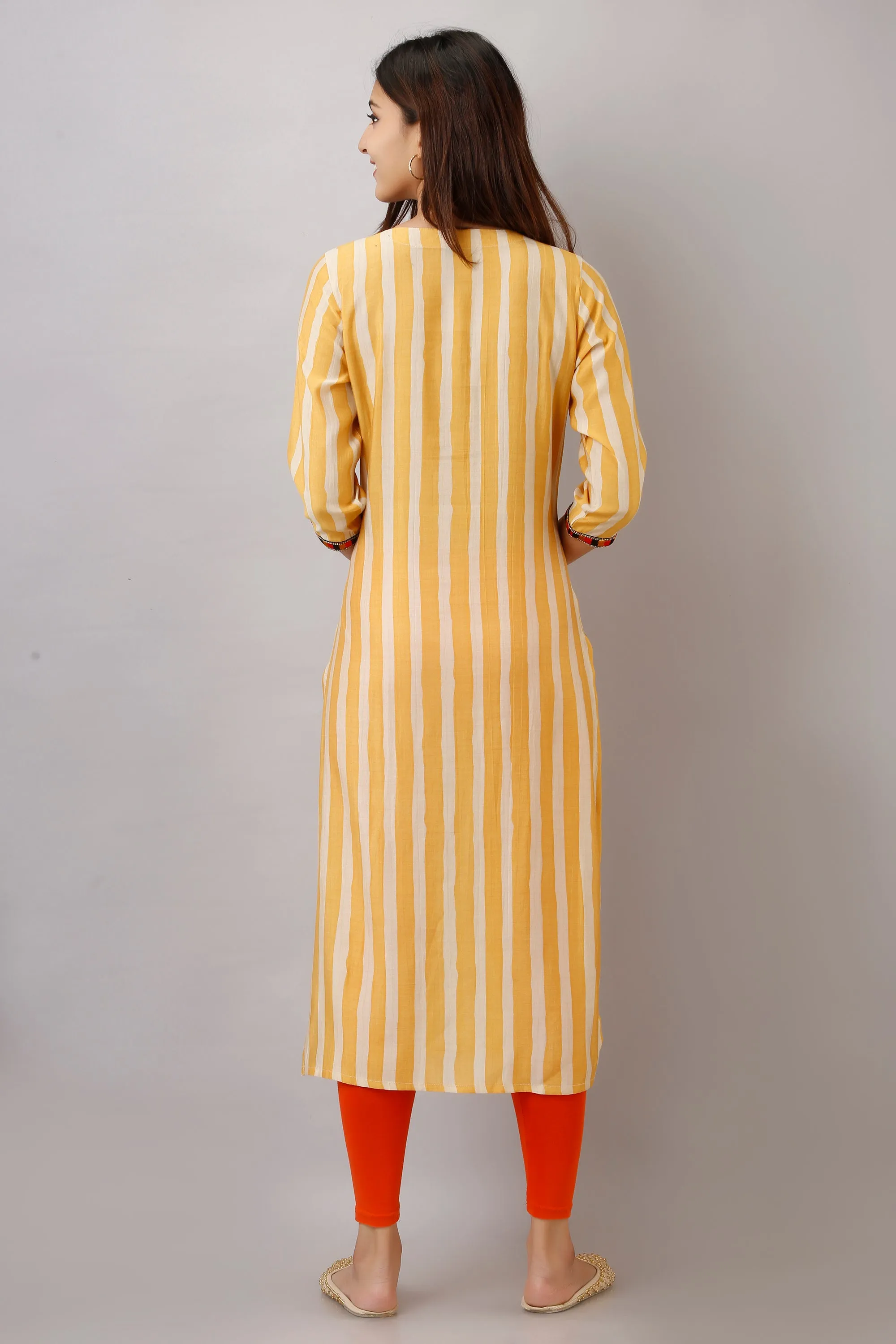 Yellow Color Rayon Straight Women's Kurta