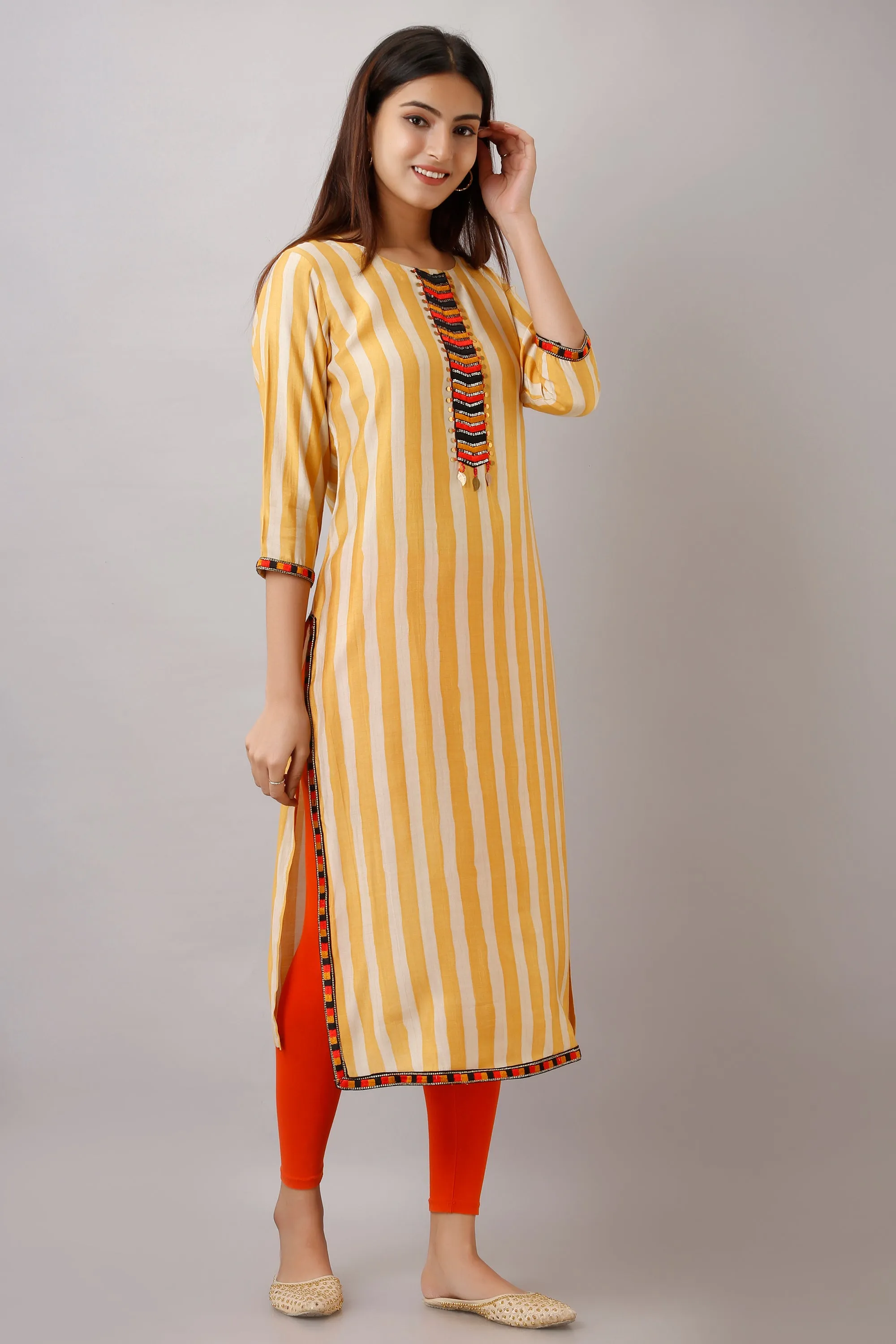 Yellow Color Rayon Straight Women's Kurta