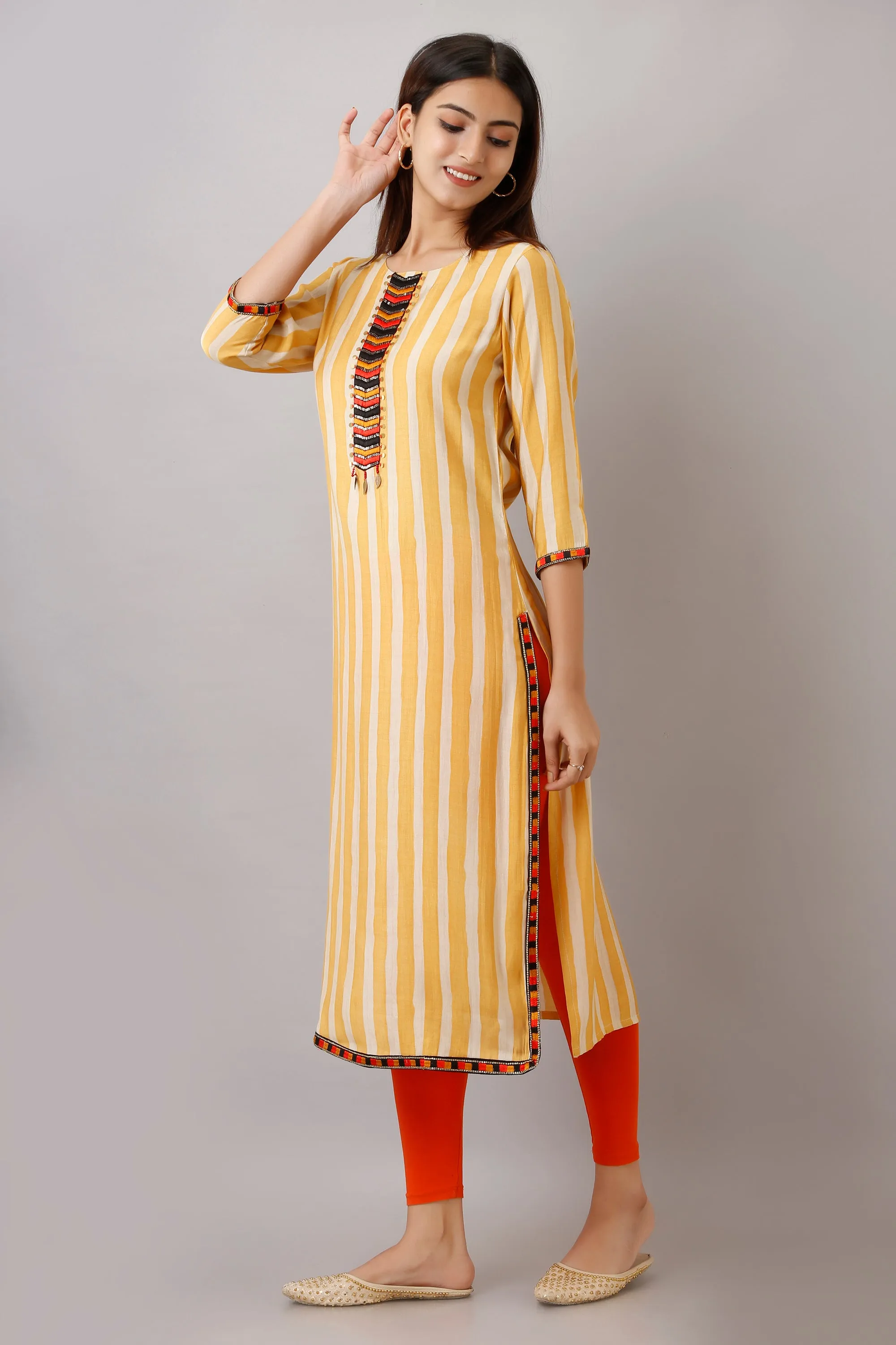 Yellow Color Rayon Straight Women's Kurta
