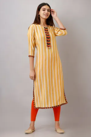 Yellow Color Rayon Straight Women's Kurta