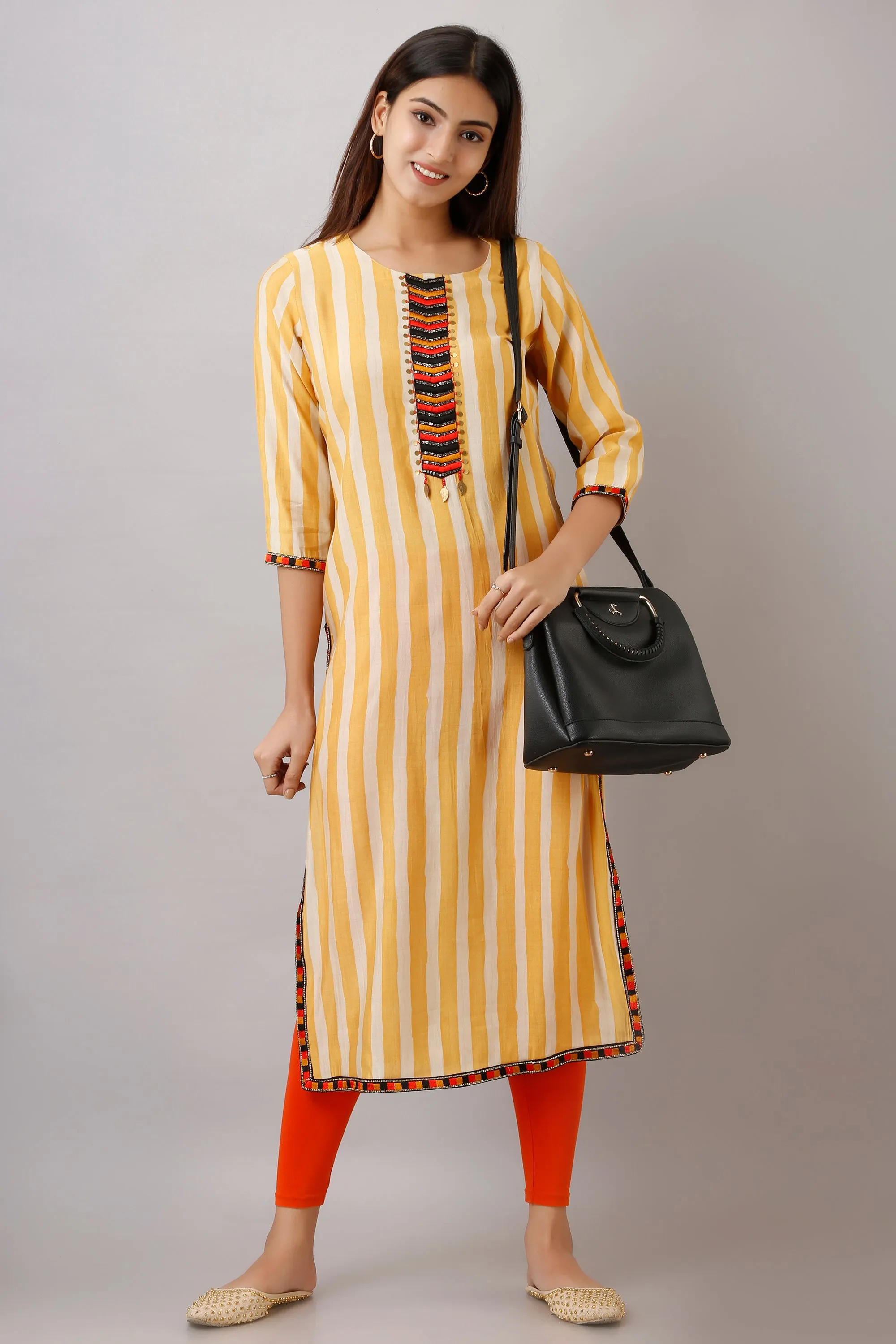Yellow Color Rayon Straight Women's Kurta