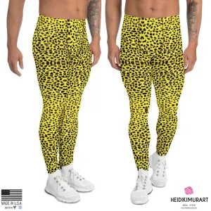 Yellow Leopard Print Men's Leggings, Cheetah Designer Animal Print Meggings- Made in USA/EU