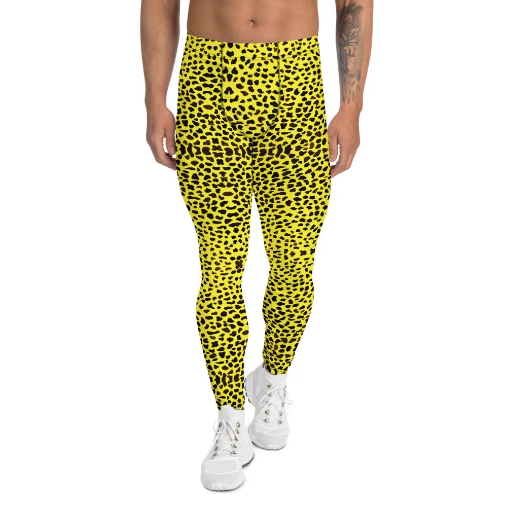 Yellow Leopard Print Men's Leggings, Cheetah Designer Animal Print Meggings- Made in USA/EU