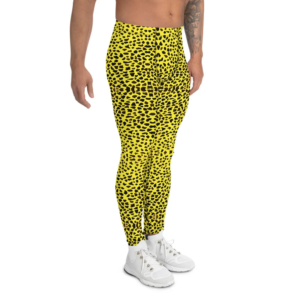 Yellow Leopard Print Men's Leggings, Cheetah Designer Animal Print Meggings- Made in USA/EU