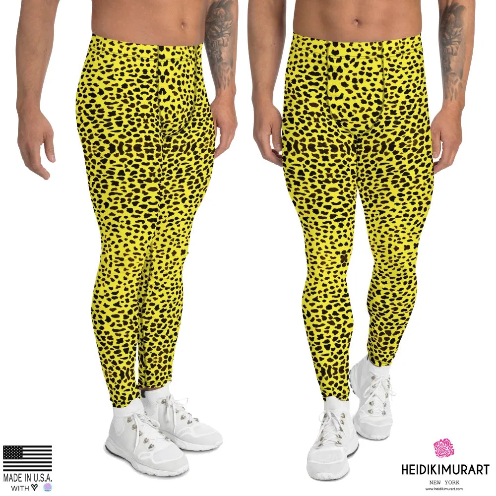 Yellow Leopard Print Men's Leggings, Cheetah Designer Animal Print Meggings- Made in USA/EU