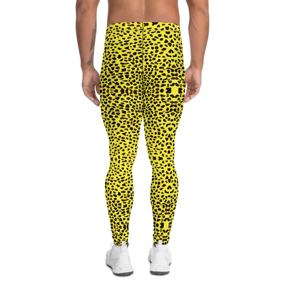 Yellow Leopard Print Men's Leggings, Cheetah Designer Animal Print Meggings- Made in USA/EU