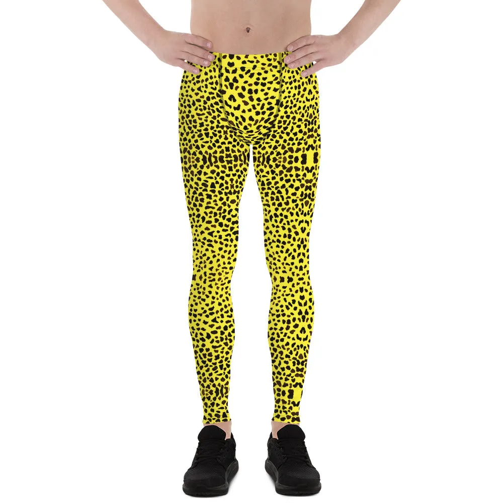 Yellow Leopard Print Men's Leggings, Cheetah Designer Animal Print Meggings- Made in USA/EU