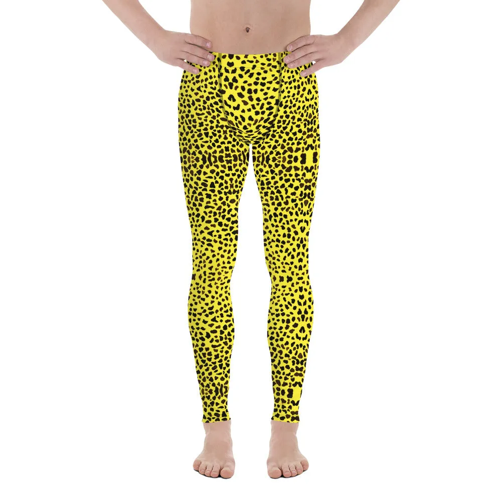 Yellow Leopard Print Men's Leggings, Cheetah Designer Animal Print Meggings- Made in USA/EU