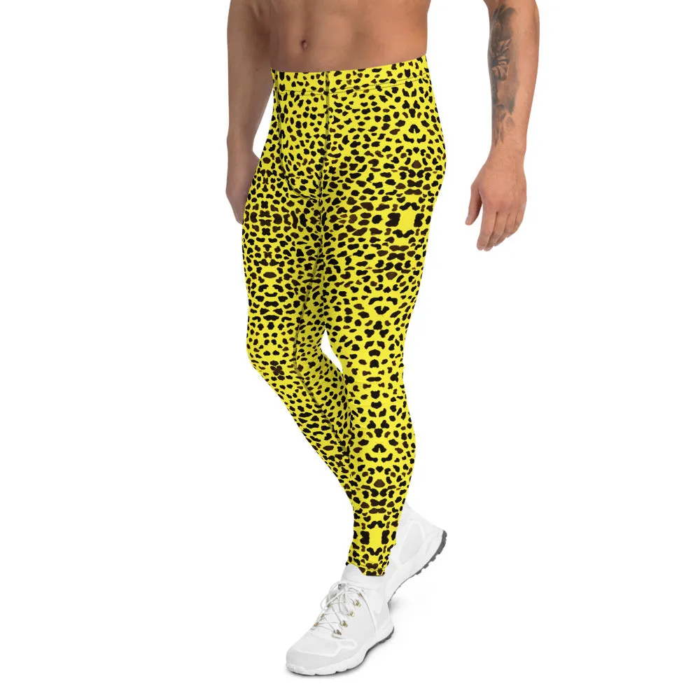 Yellow Leopard Print Men's Leggings, Cheetah Designer Animal Print Meggings- Made in USA/EU