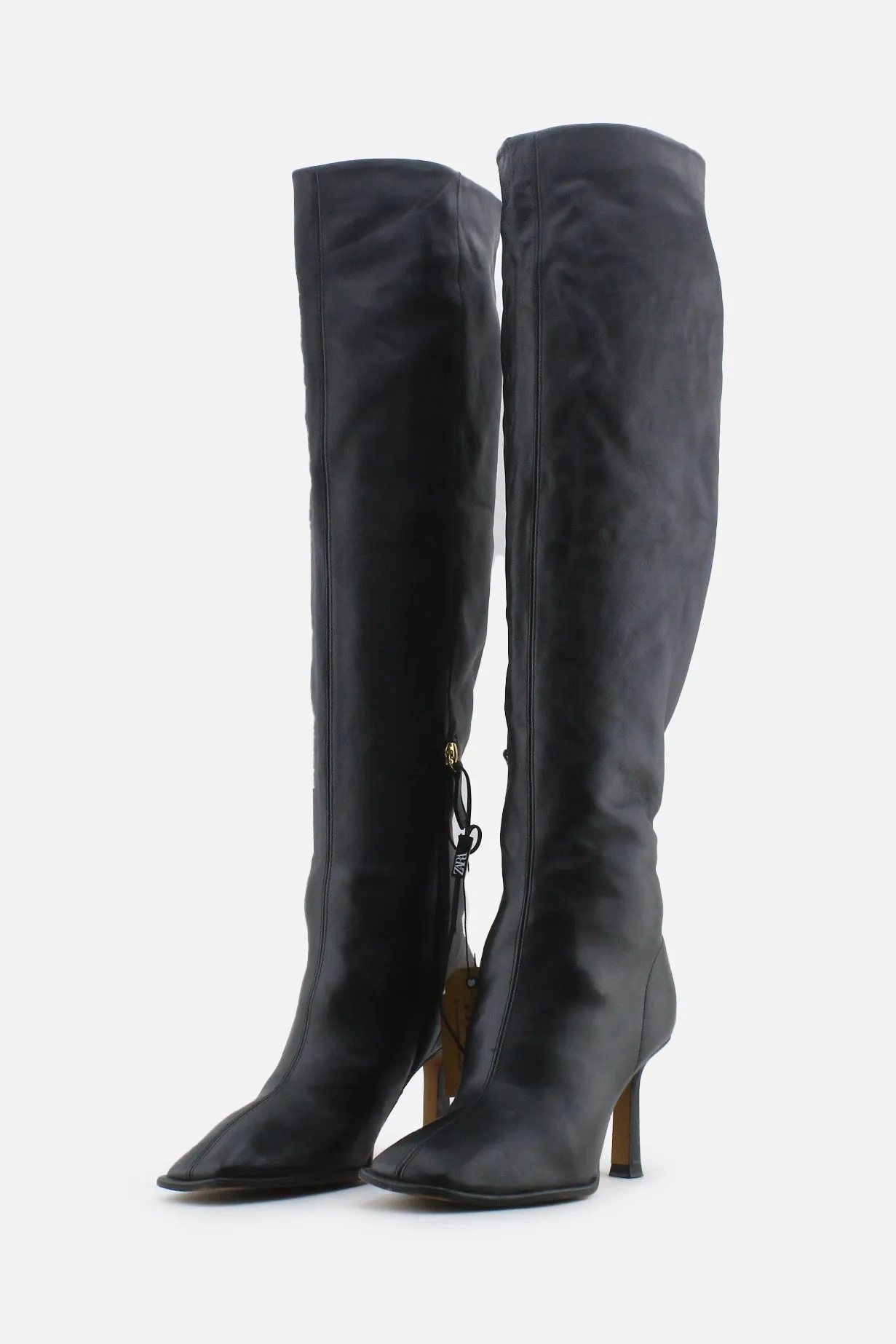 Zara Zipper Stilettos Over The Knee Boots | 100% Authetic Leather