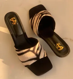 Zebra Print Kitten Mules