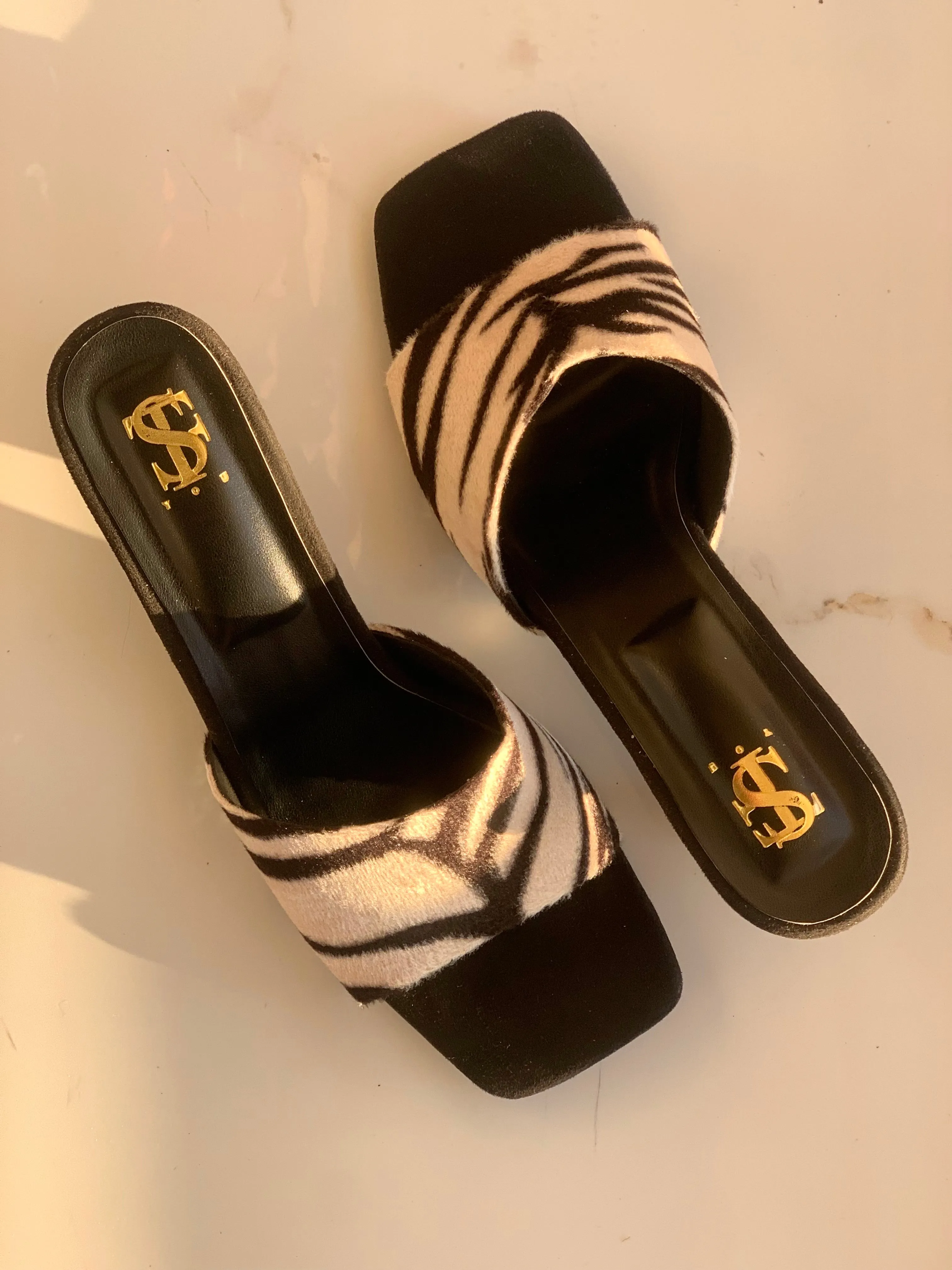 Zebra Print Kitten Mules
